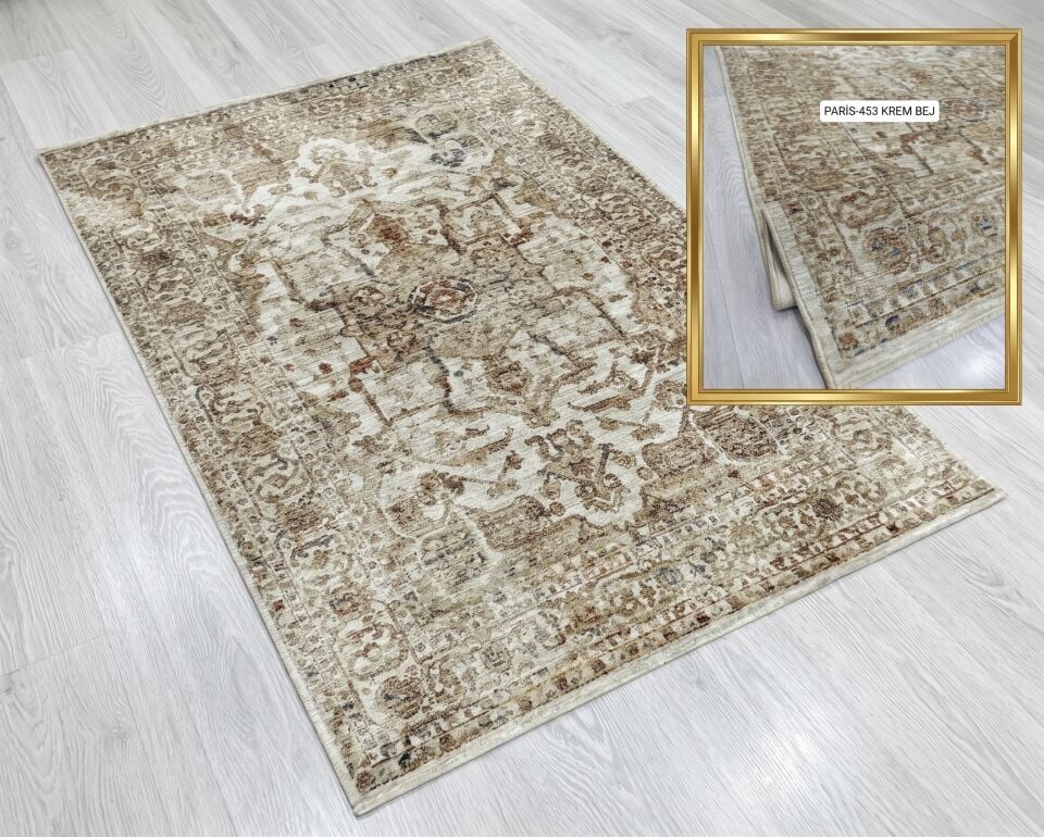 Decoser Paris 453 Krem Bej Halı | Vintage Madalyon Desen