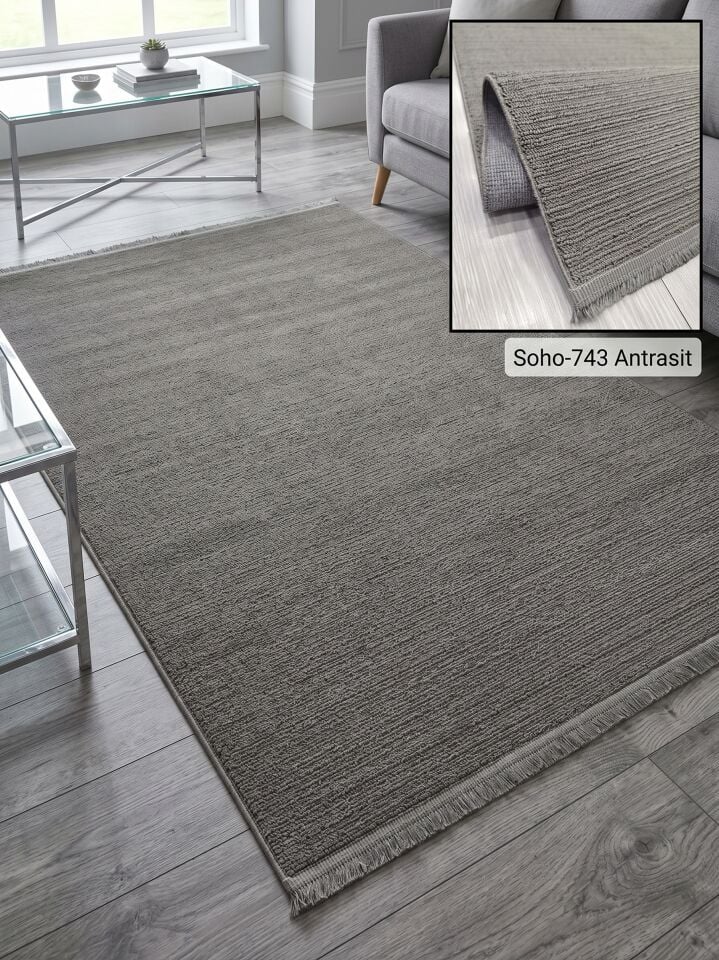 Decoser Soho 743 Antrasit Çizgili Modern Halı