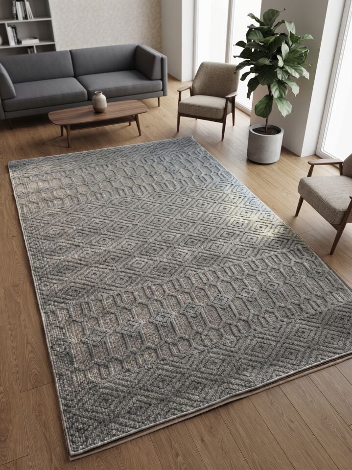 Muse Carpet Gri Antrasit Geometrik Dokuma Polipropilen Halı