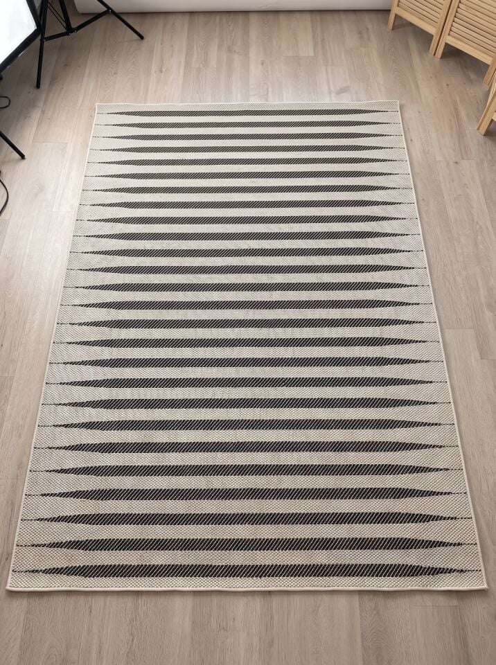 Muse Carpet Krem & Siyah Çizgili Modern Düz Dokuma Halı