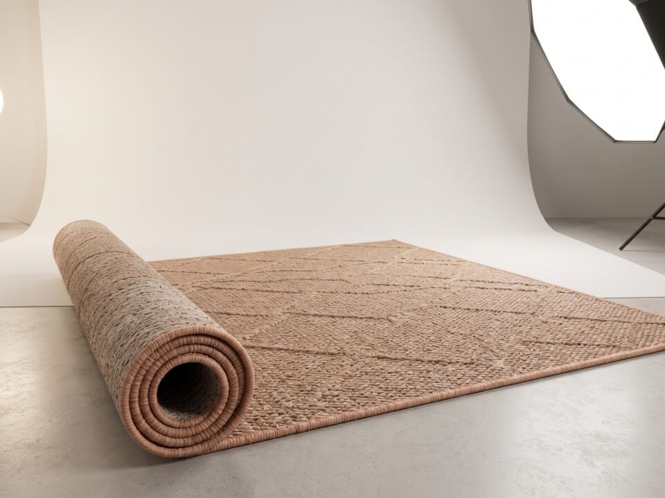 Muse Carpet Bej Geometrik Kabartmalı Bukle Halı
