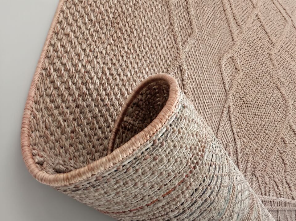 Muse Carpet Bej Geometrik Kabartmalı Bukle Halı