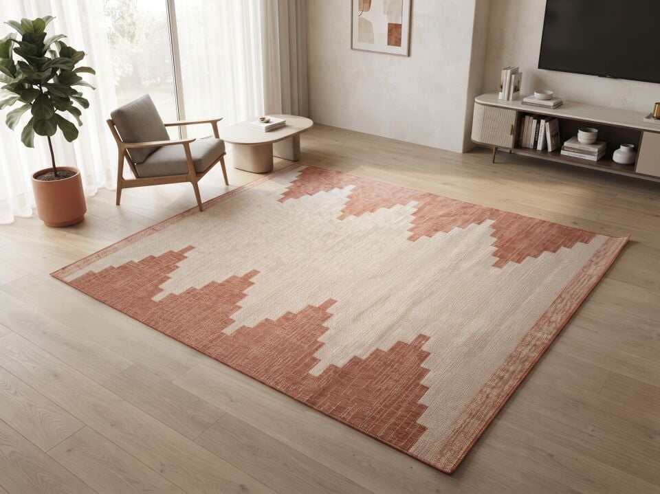 Muse Carpet Kiremit & Bej Geometrik Düz Dokuma Halı