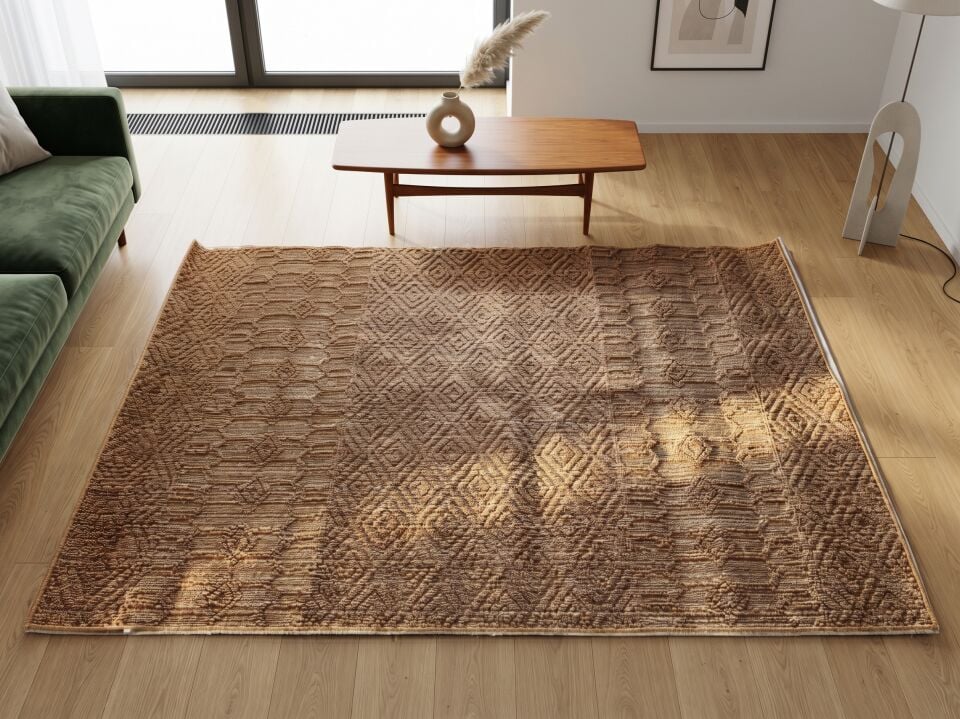 Muse Carpet Taba & Karamel Kabartmalı Geometrik Halı