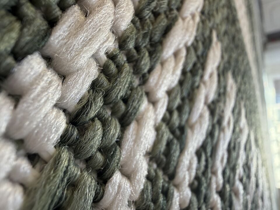 Muse Carpet Krem & Yeşil Dikey Çizgili Düz Dokuma Halı